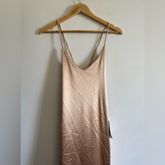 NWT BEBE Champagne Y2K Cinched Back Strappy Midi Dress Size Small - Picture 3 of 10